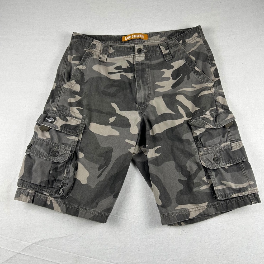 Lee Dungarees Mens Grey Camo Cargo Shorts Size 32 Cotton LTCH25381
